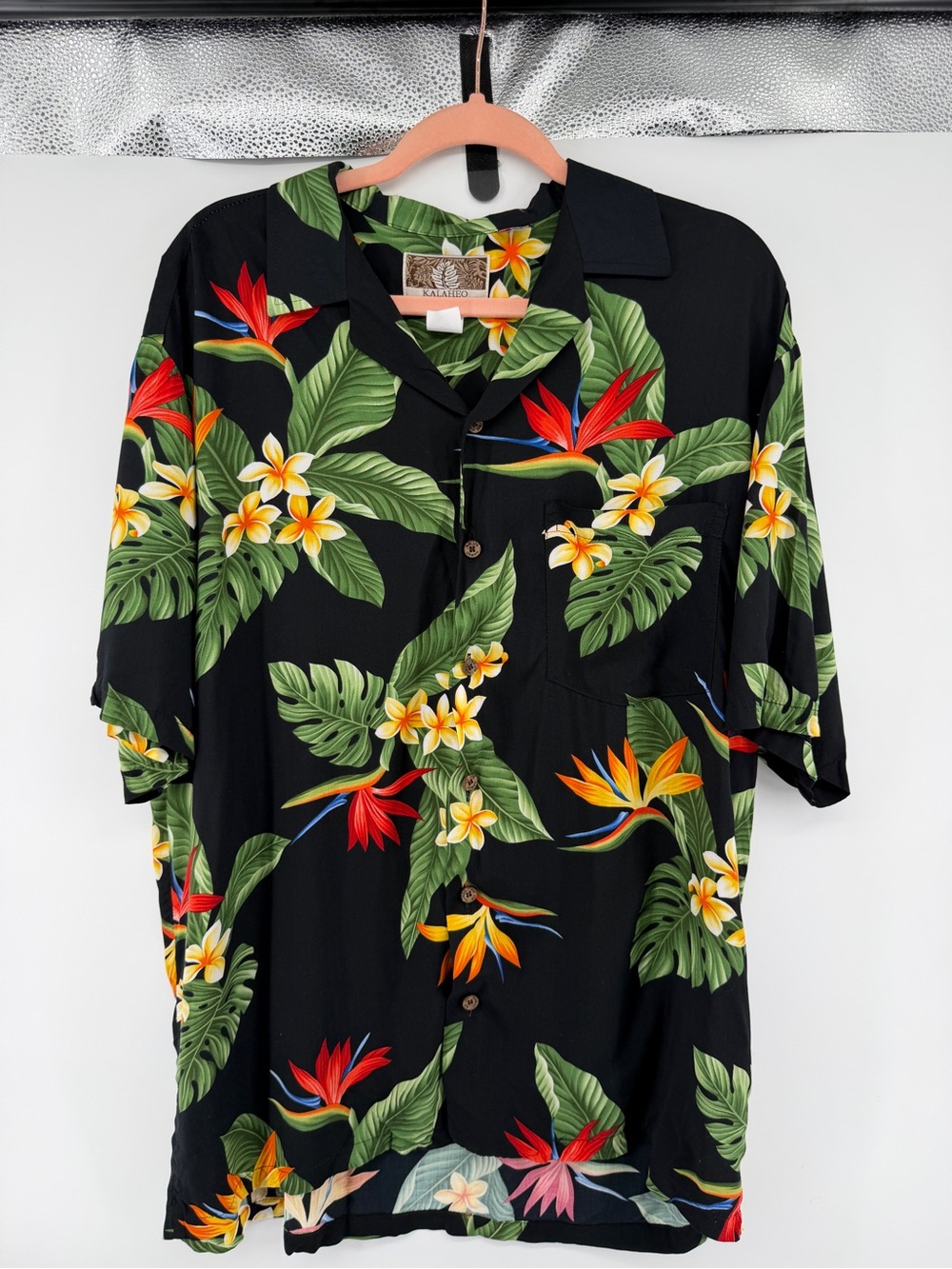 Kalaheo Resortwear CabanaCasualBlack Tropical Floral Button-Down Camp Shirt SzXL